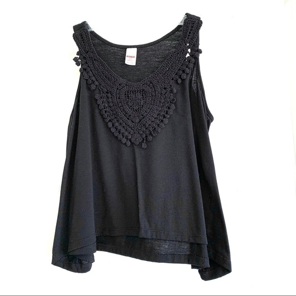 BONGO Black Crop Crochet Boxy Tank Top Loose Flowy Fit size Small - Picture 1 of 6